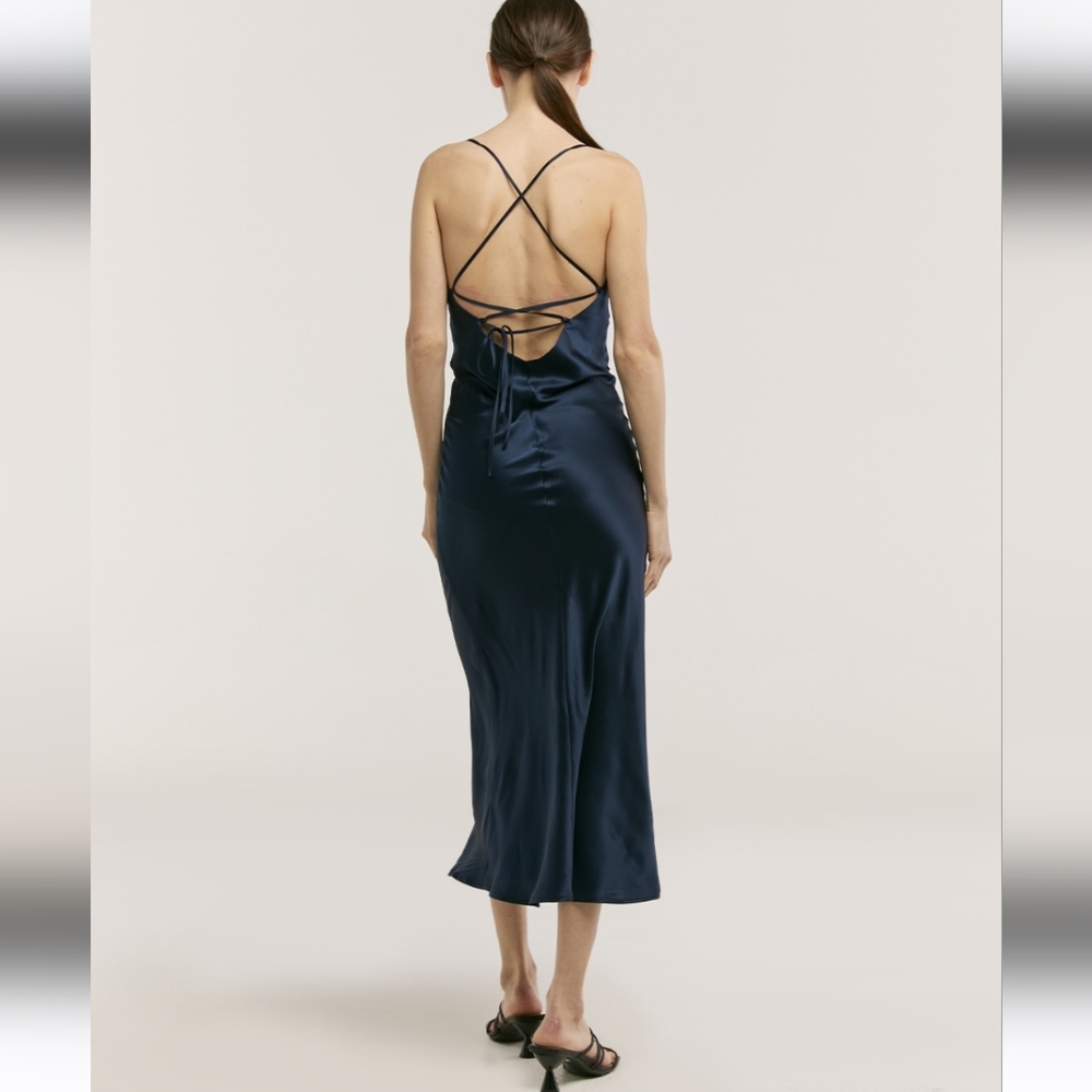 Silk Cowl Neck Slip Dress (Regal/Navy Blue) - NAP Loungewear